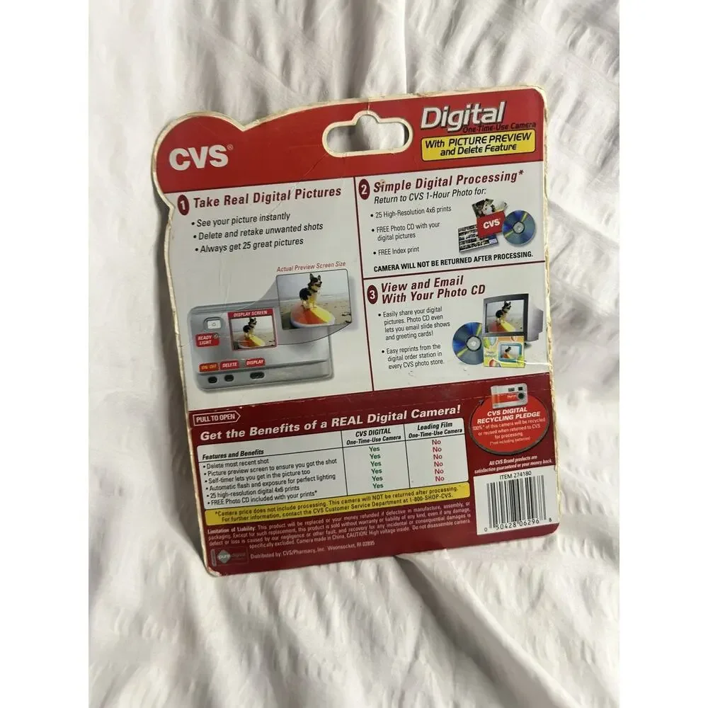 Digital Camera One Time Use Cvs 25 Indoor Outdoor Picture Preview Delete Feature